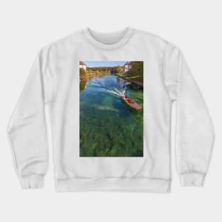 Boat on the Young River Rhine - Rheinau, Switzerland Crewneck Sweatshirt